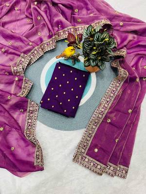 Purple silk embroidered sequins work heavy look ethnic saree with blouse 4