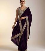 Maroon velvet embroidered sequins work heavy look ethnic saree with blouse