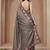 Grey manipuri silk embroidered thread work heavy look ethnic saree with blouse