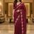 Red manipuri silk embroidered thread work heavy look ethnic saree with blouse