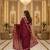 Red manipuri silk embroidered thread work heavy look ethnic saree with blouse