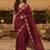 Red manipuri silk embroidered thread work heavy look ethnic saree with blouse
