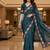 Teal manipuri silk embroidered thread work heavy look ethnic saree with blouse