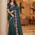 Teal manipuri silk embroidered thread work heavy look ethnic saree with blouse