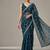 Blue chiffon embroidered zari work heavy look ethnic saree with blouse