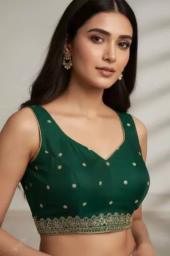 Green chiffon embroidered zari work heavy look ethnic saree with blouse