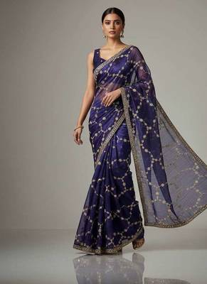 Purple chiffon embroidered zari work heavy look ethnic saree with blouse 2