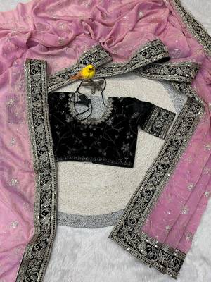 Pink silk embroidered sequins work heavy look ethnic saree with blouse 1