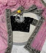 Pink silk embroidered sequins work heavy look ethnic saree with blouse