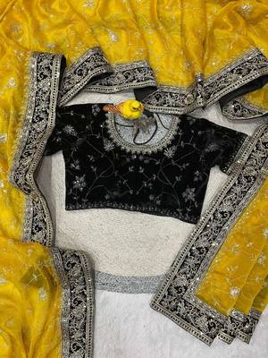 Yellow silk embroidered sequins work heavy look ethnic saree with blouse 1