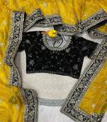 Yellow silk embroidered sequins work heavy look ethnic saree with blouse