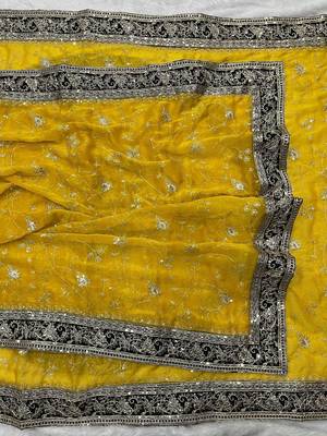 Yellow silk embroidered sequins work heavy look ethnic saree with blouse 4