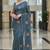 Blue manipuri silk embroidered thread work heavy look ethnic saree with blouse