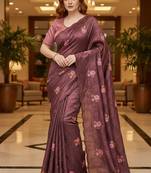 Maroon manipuri silk embroidered thread work heavy look ethnic saree with blouse