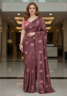 Maroon manipuri silk embroidered thread work heavy look ethnic saree with blouse 3