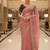 Pink satin embroidered thread work heavy look ethnic saree with blouse