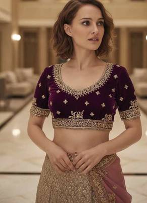 Pink satin embroidered thread work heavy look ethnic saree with blouse 5