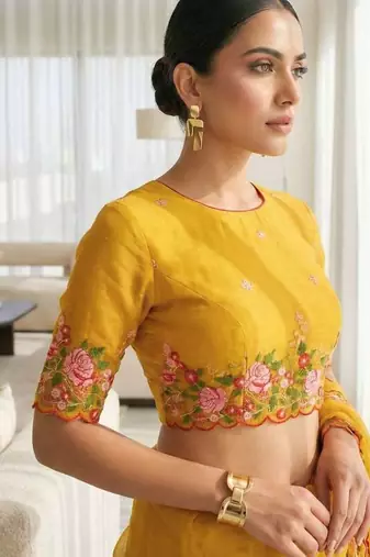 Multicolor dupion silk embroidered thread work heavy look ethnic saree with blouse