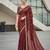 Maroon velvet embroidered thread work heavy look ethnic saree with blouse