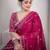 Pink velvet embroidered thread work heavy look ethnic saree with blouse