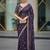 Purple velvet embroidered thread work heavy look ethnic saree with blouse