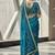 Teal velvet embroidered thread work heavy look ethnic saree with blouse