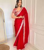 Multicolor satin embroidered sequins work heavy look ethnic saree with blouse