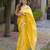 Yellow satin embroidered mirror work heavy look ethnic saree with blouse