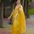 Yellow satin embroidered mirror work heavy look ethnic saree with blouse