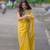 Yellow satin embroidered mirror work heavy look ethnic saree with blouse