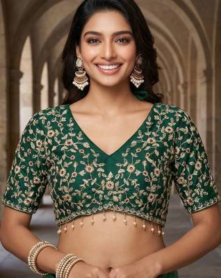 Green chiffon embroidered sequins work heavy look ethnic saree with blouse 5