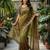 Mehendi chiffon embroidered sequins work heavy look ethnic saree with blouse