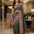 Black manipuri silk embroidered thread work heavy look ethnic saree with blouse