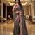 Black manipuri silk embroidered thread work heavy look ethnic saree with blouse