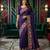 Purple manipuri silk embroidered thread work heavy look ethnic saree with blouse