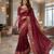 Red manipuri silk embroidered thread work heavy look ethnic saree with blouse