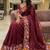 Red manipuri silk embroidered thread work heavy look ethnic saree with blouse