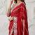 Red faux georgette embroidered mirror work heavy look ethnic saree with blouse
