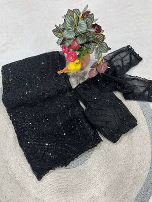 Black net embroidered sequins work heavy look ethnic saree with blouse 1
