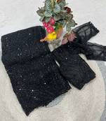 Black net embroidered sequins work heavy look ethnic saree with blouse