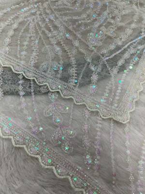 White net embroidered sequins work heavy look ethnic saree with blouse 3