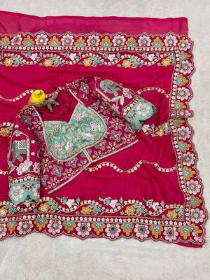 Multicolor silk embroidered sequins work heavy look ethnic saree with blouse 1