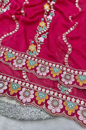 Multicolor silk embroidered sequins work heavy look ethnic saree with blouse