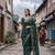 Green satin embroidered sequins work heavy look ethnic saree with blouse