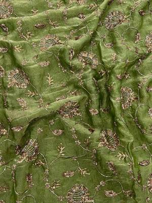 Green satin embroidered sequins work heavy look ethnic saree with blouse 2