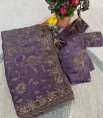 Purple satin embroidered sequins work heavy look ethnic saree with blouse