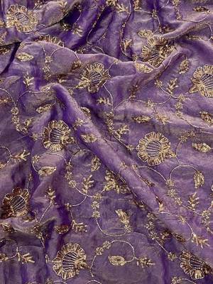 Purple satin embroidered sequins work heavy look ethnic saree with blouse 2
