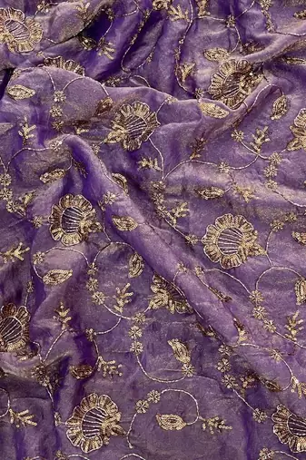 Purple satin embroidered sequins work heavy look ethnic saree with blouse