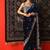 Blue velvet embroidered sequins work heavy look ethnic saree with blouse