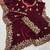 Maroon velvet embroidered sequins work heavy look ethnic saree with blouse